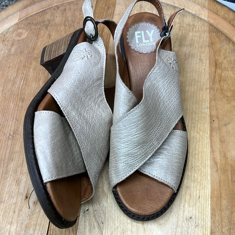 Fly London Silver and Brown Sandals